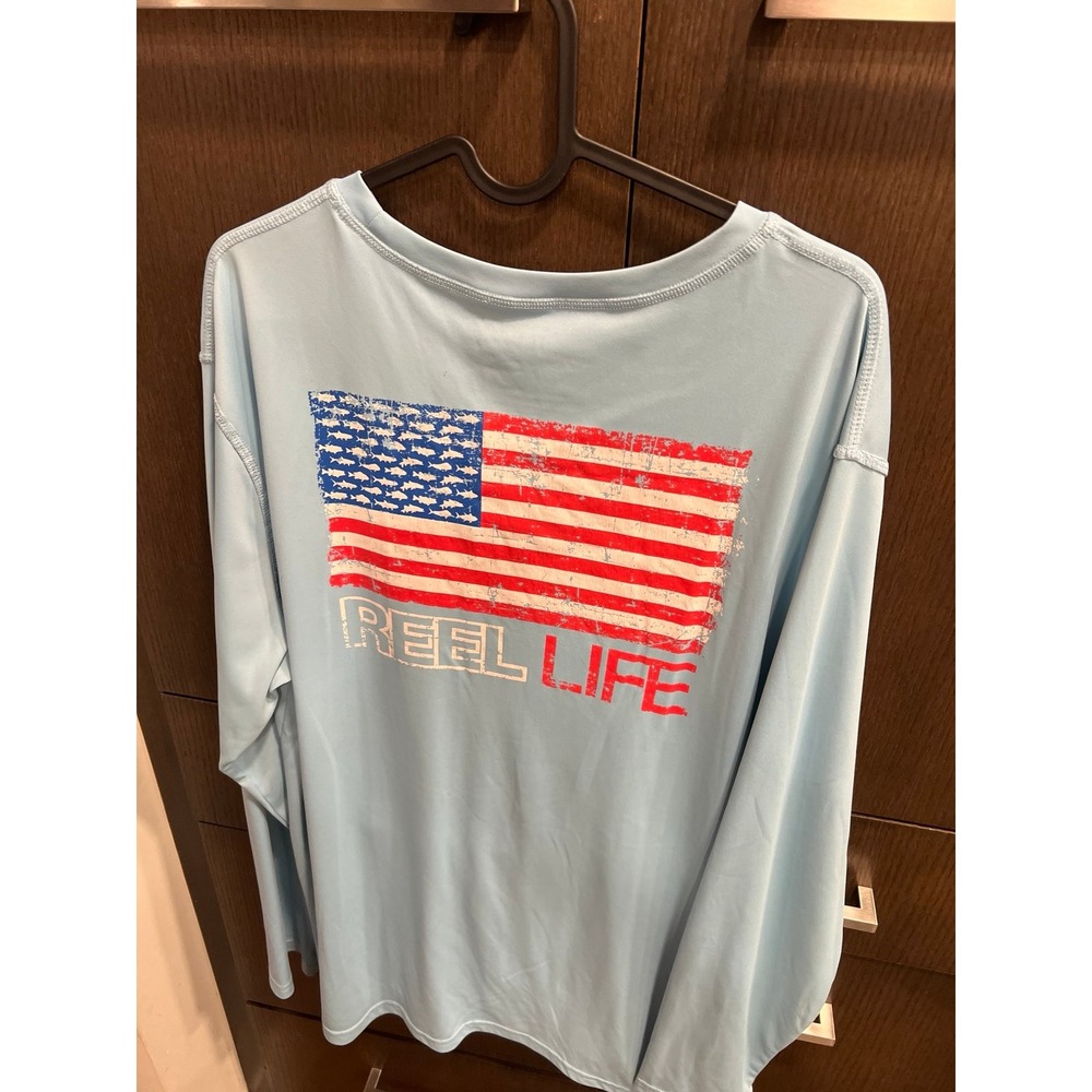 Reel Life American Water Flag Sun Defender Long Sleeve Fish Shirt men's XL - Picture 2 of 4